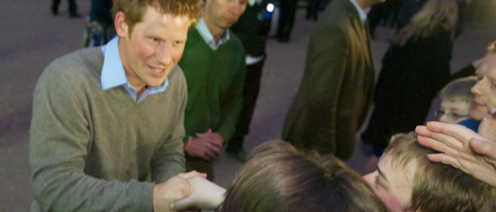 Prince Harry of Wales greeting people. 28 April 2011