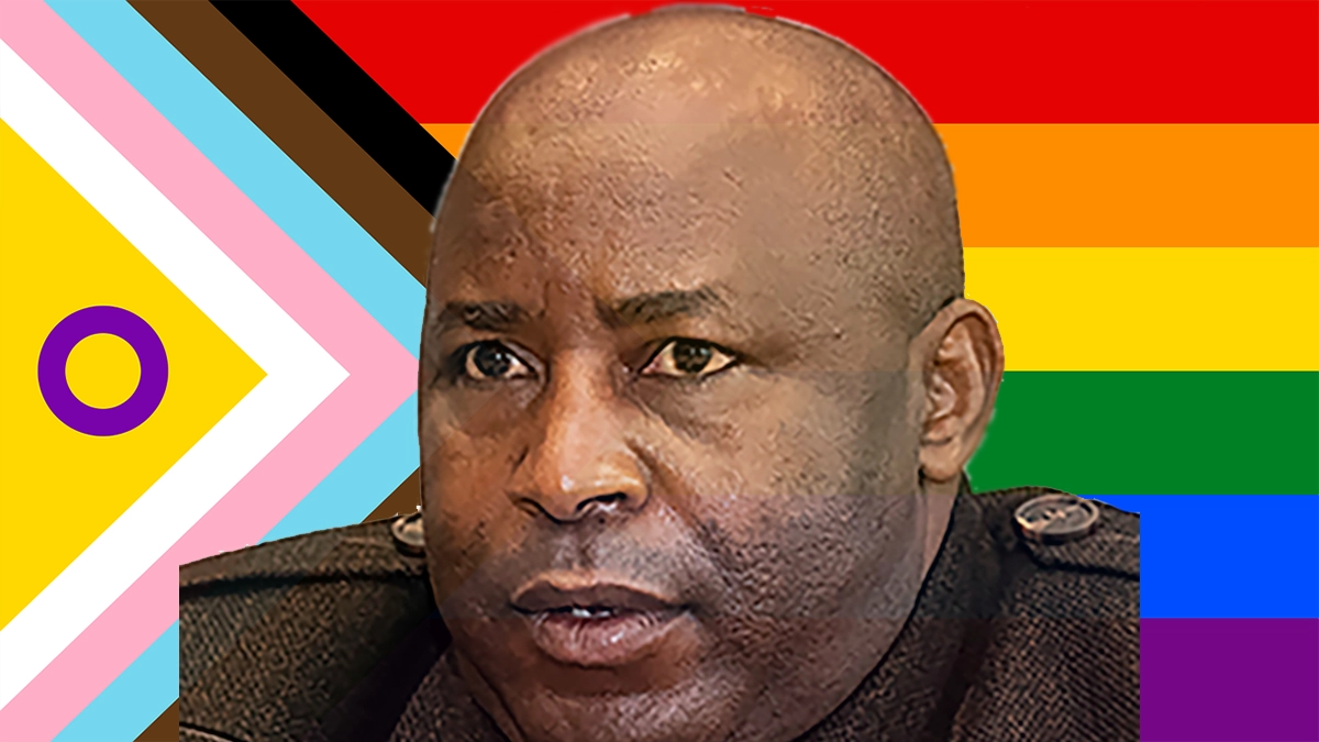 Ndayishimiye with LGBTQ Flag as background