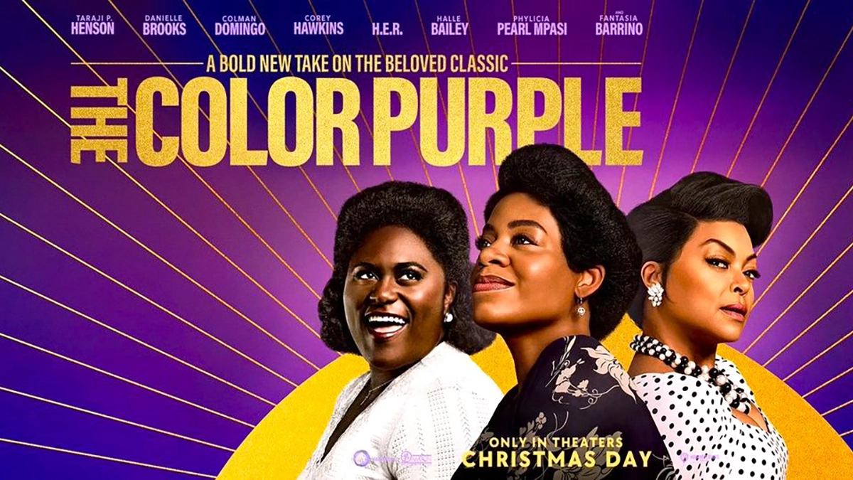 The Color Purple 2023 poster features three prominent black actors: Danielle Brooks, Fantasia Barrino, and Taraji P. Henson.